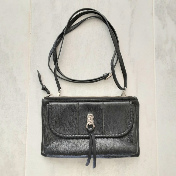Brighton Interlok Convertible Belt Pouch, Black Leather Crossbody Bag Hand-Laced - Picture 2 of 13